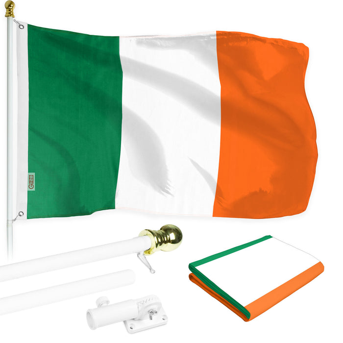 G128 - 6 Feet Tangle Free Spinning Flagpole (White) Ireland Brass Grommets Printed 3x5 ft (Flag Included) Aluminum Flag Pole