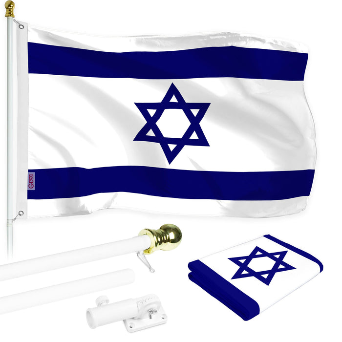 G128 - 6 Feet Tangle Free Spinning Flagpole (White) Israel Brass Grommets Printed 3x5 ft (Flag Included) Aluminum Flag Pole