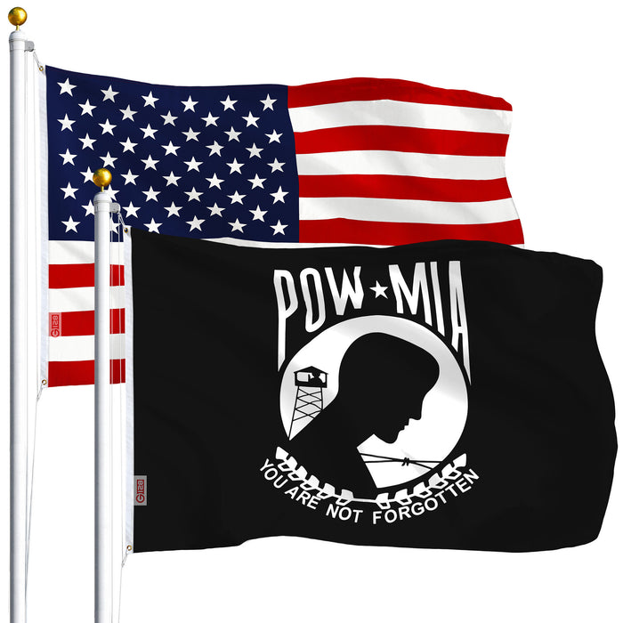 G128 Combo Pack: USA American Flag 3x5 Ft 75D Printed Stars & POW|MIA Flag 3x5 Ft 75D Printed