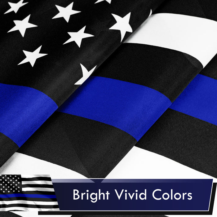 G128 Combo Pack: USA American Flag 3x5 Ft 75D Printed Stars & Thin Blue Line Flag 3x5 Ft 75D Printed