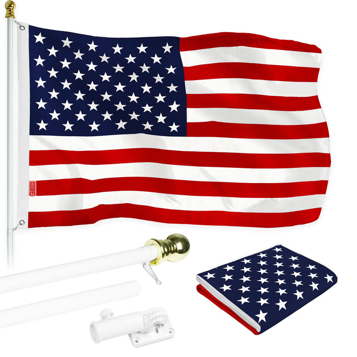 G128 - 6 Feet Tangle Free Spinning Flagpole (White) American USA Brass Grommets Printed 3x5 ft (Flag Included) Aluminum Flag Pole