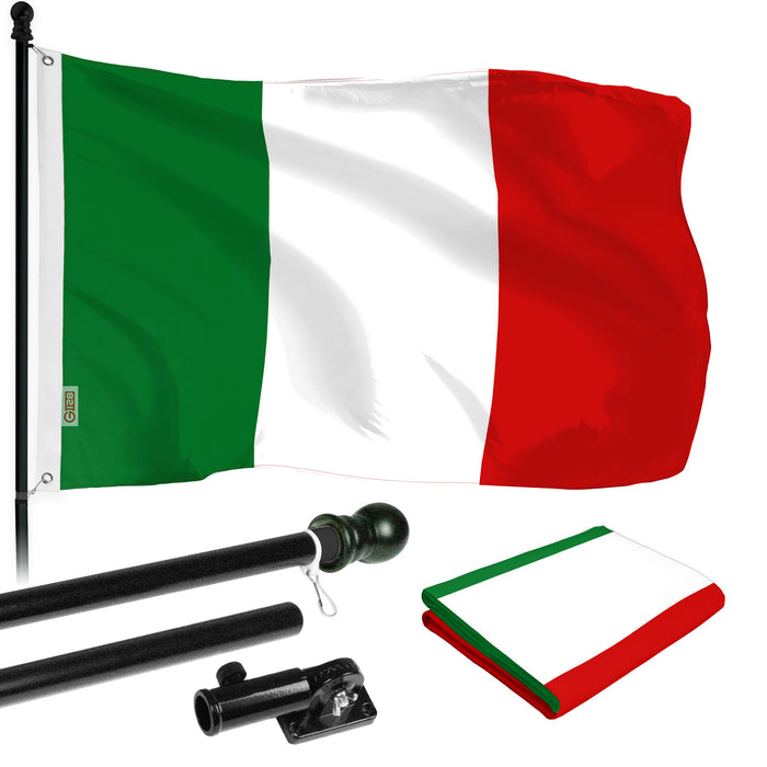 G128 - 6 Feet Tangle Free Spinning Flagpole (Black) Italy Brass Grommets Printed 3x5 ft (Flag Included) Aluminum Flag Pole