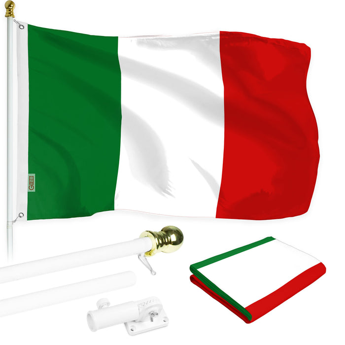 G128 - 6 Feet Tangle Free Spinning Flagpole (White) Italy Brass Grommets Printed 3x5 ft (Flag Included) Aluminum Flag Pole