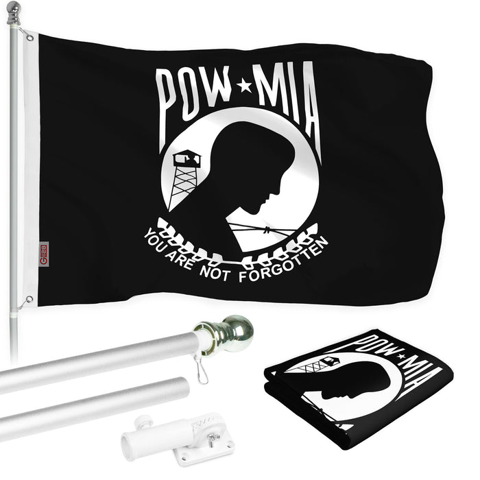 G128 - 6 Feet Tangle Free Spinning Flagpole (Silver) POW Brass Grommets Printed 3x5 ft (Flag Included) Aluminum Flag Pole