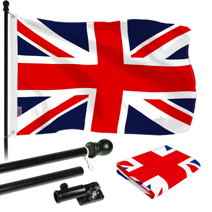 G128 - 6 Feet Tangle Free Spinning Flagpole (Black) United Kingdom Brass Grommets Printed 3x5 ft (Flag Included) Aluminum Flag Pole