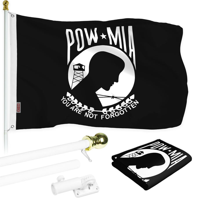 G128 - 6 Feet Tangle Free Spinning Flagpole (White) POW Brass Grommets Printed 3x5 ft (Flag Included) Aluminum Flag Pole