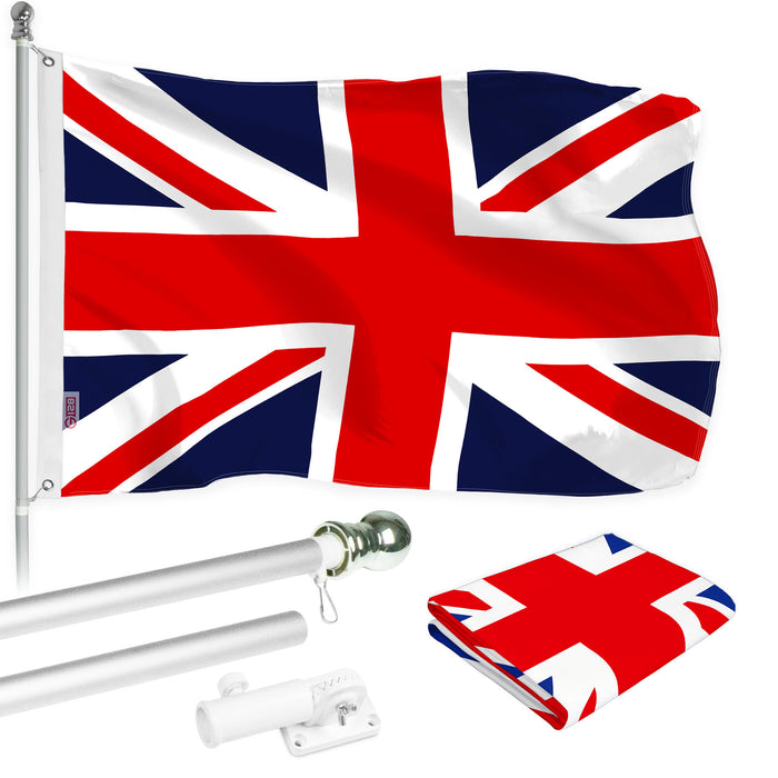 G128 - 6 Feet Tangle Free Spinning Flagpole (Silver) United Kingdom Brass Grommets Printed 3x5 ft (Flag Included) Aluminum Flag Pole
