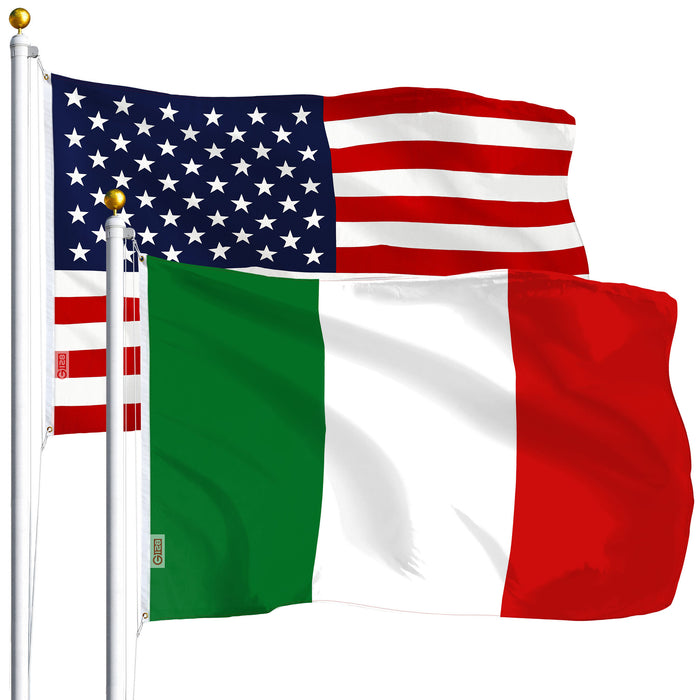 G128 Combo Pack: USA American Flag 3x5 Ft 75D Printed Stars & Italy (Italian) Flag 3x5 Ft 75D Printed
