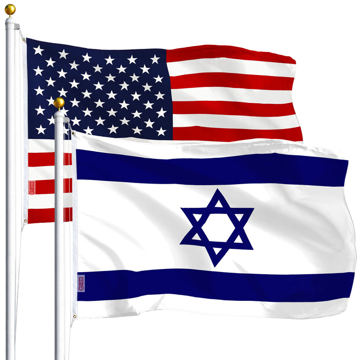 G128 Combo Pack: USA American Flag 3x5 Ft 75D Printed Stars & Israel (Israeli) Flag 3x5 Ft 75D Printed