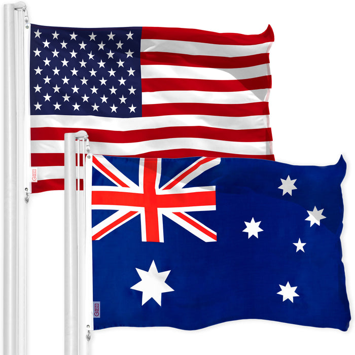 G128 Combo Pack: USA American Flag 3x5 Ft 150D Printed Stars & Australia (Australian) Flag 3x5 Ft 150D Printed