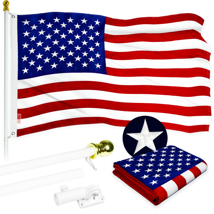 G128 - 5 Feet Tangle Free Spinning Flagpole (White) American Flag Brass Grommets Embroidered 2.5x4 ft American Flag Brass Grommets (Flag Included) Aluminum Flag Pole