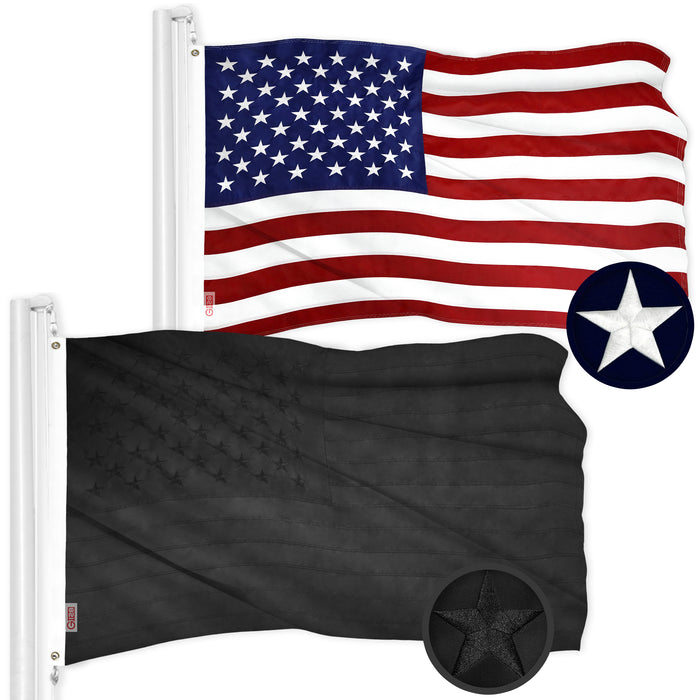 G128 Combo Pack: USA American Flag 3x5 Ft Embroidered Stars & All Black USA American Flag 3x5 Ft Embroidered Stars