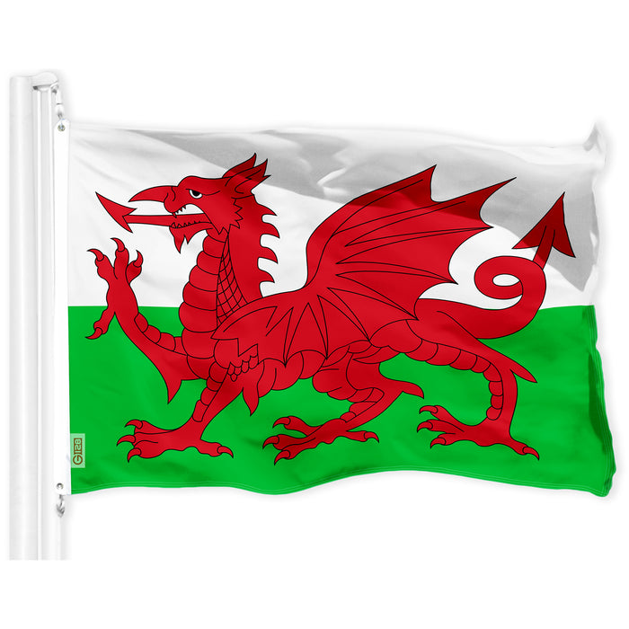 G128 Combo Pack: American USA Flag 3x5 Ft & UK Wales Flag 3x5 Ft, Both Printed 150D Polyester, Indoor/Outdoor, Brass Grommets