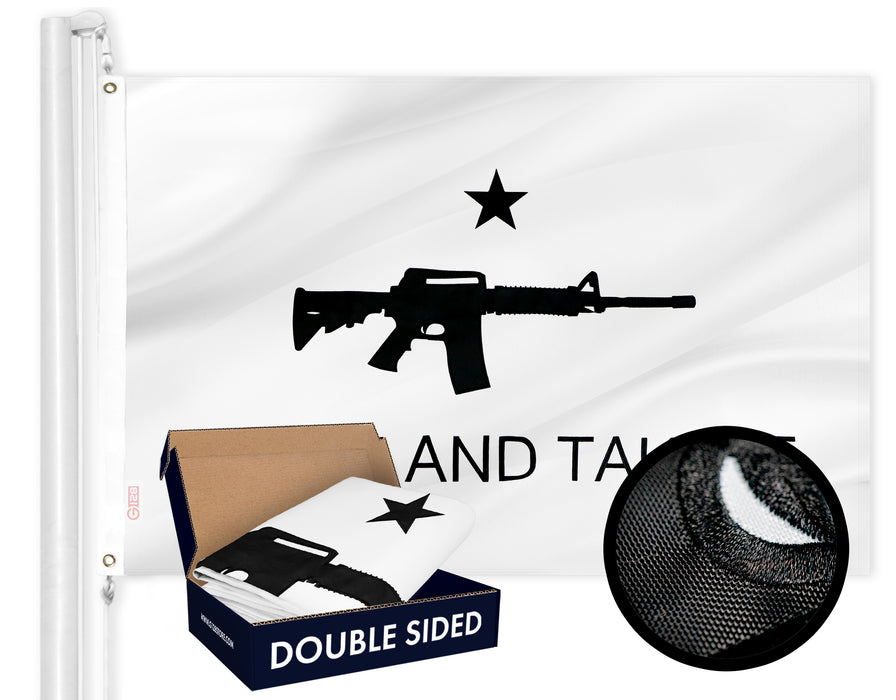 G128 Come and Take It Flag (Rifle Flag) | 3x5 feet | Double Sided Embroidered 210D Indoor/Outdoor, Vibrant Colors, Brass Grommets, Heavy Duty Polyester, 3-ply