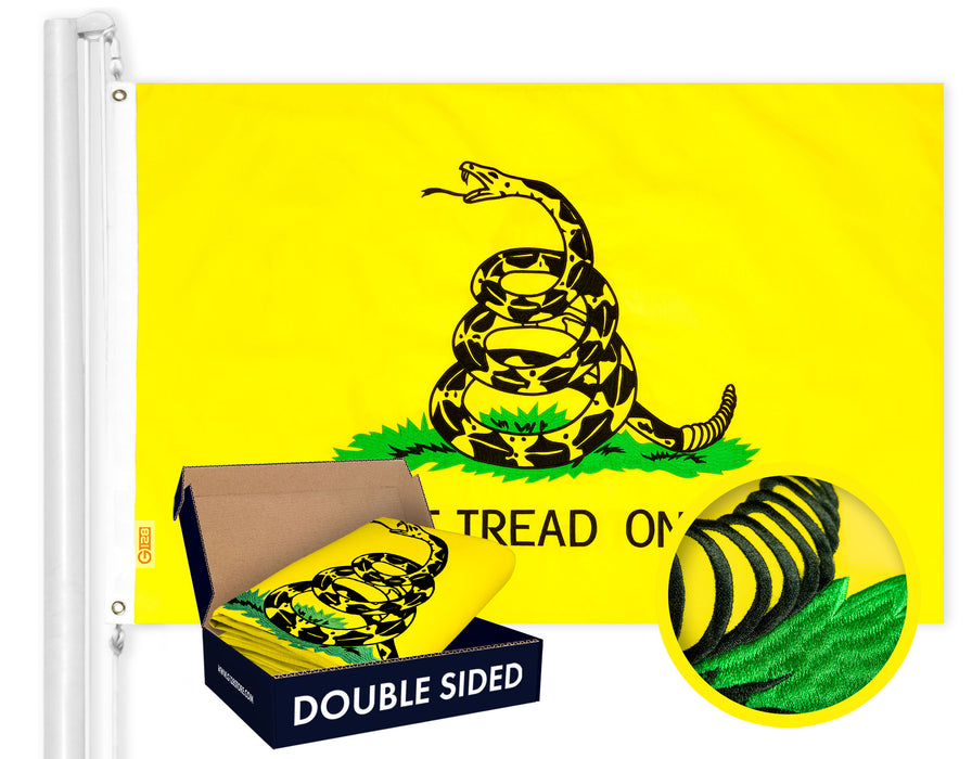 Gadsden (Dont Tread On Me) Flag 210D Embroidered Polyester 3x5 Ft - Double Sided 3ply