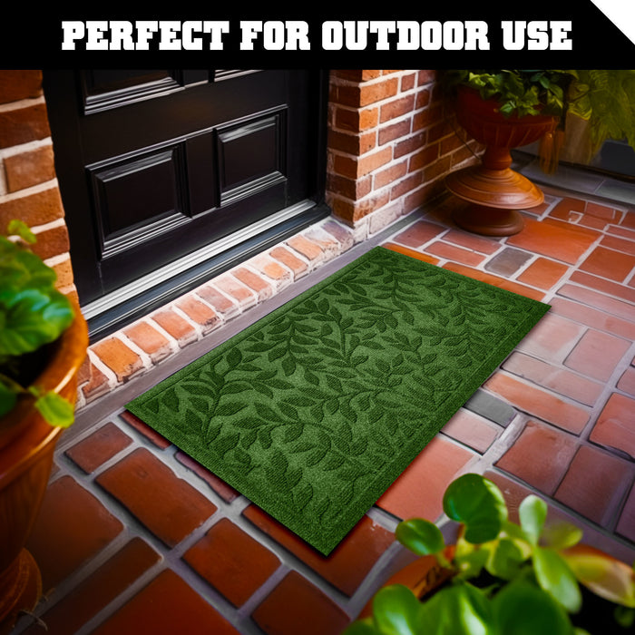 G128 Home Entrance Green Leaves Door Mat | 17x29.5 In | Thick Absorbent Natural Rubber Non Slip, Indoor/Outdoor, Easy Clean, Welcome Mats for Front Door/Patio/Garage