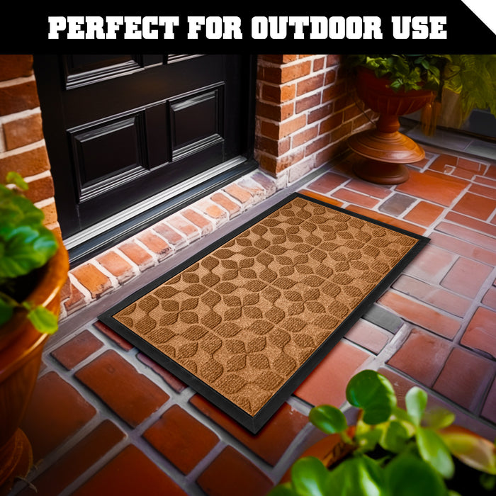 G128 Home Entrance Brown Geometric Floral Pattern Door Mat | 23x35 In | Thick Absorbent Natural Rubber Non Slip, Indoor/Outdoor, Easy Clean, Welcome Mats for Front Door/Patio/Garage