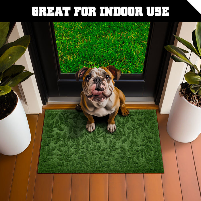 G128 Home Entrance Green Leaves Door Mat | 17x29.5 In | Thick Absorbent Natural Rubber Non Slip, Indoor/Outdoor, Easy Clean, Welcome Mats for Front Door/Patio/Garage