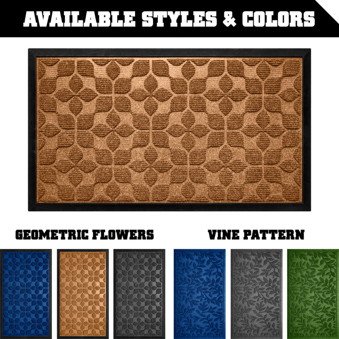 G128 Home Entrance Brown Geometric Floral Pattern Door Mat | 23x35 In | Thick Absorbent Natural Rubber Non Slip, Indoor/Outdoor, Easy Clean, Welcome Mats for Front Door/Patio/Garage