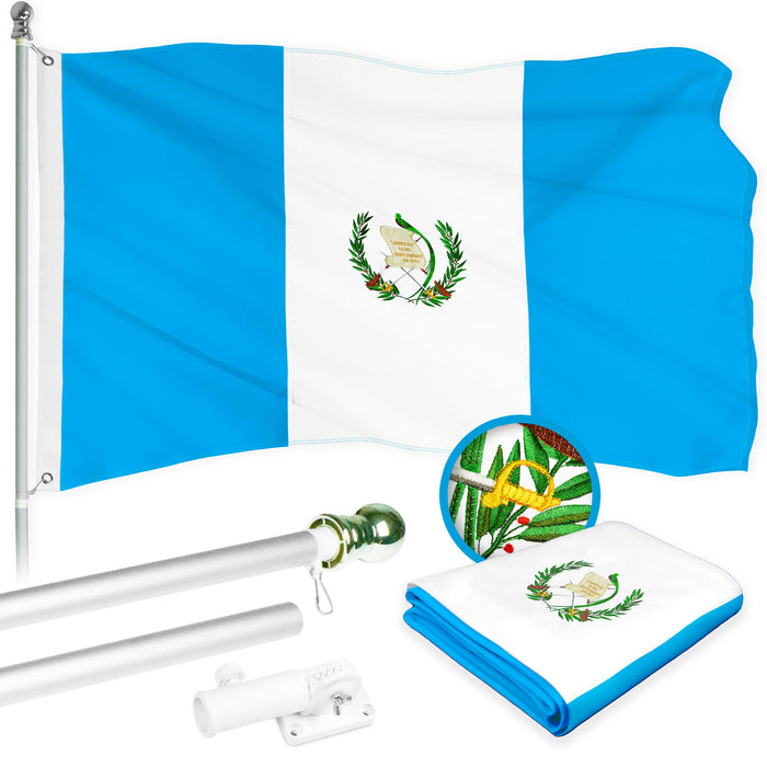 G128 Combo Pack: 6 Ft Tangle Free Aluminum Spinning Flagpole (Silver) & Guatemala Guatemalan Flag 3x5 Ft, ToughWeave Series Embroidered 300D Polyester | Pole with Flag Included
