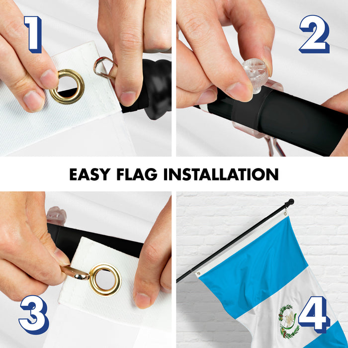 G128 Combo Pack: 6 Ft Tangle Free Aluminum Spinning Flagpole (Black) & Guatemala Guatemalan Flag 3x5 Ft, ToughWeave Series Embroidered 300D Polyester | Pole with Flag Included