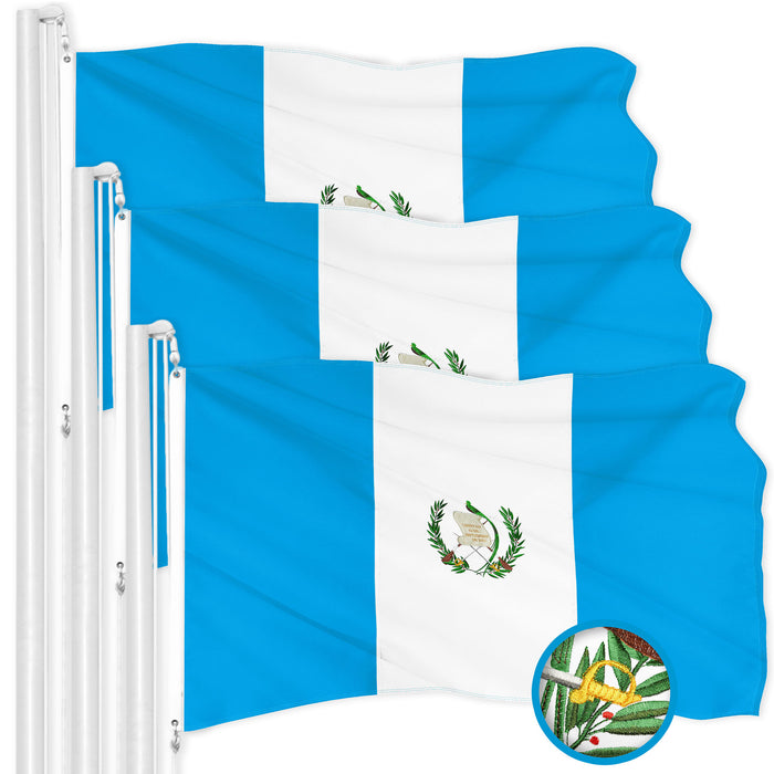 G128 3 Pack Guatemala Guatemalan Flag | 3x5 Ft | ToughWeave Series Embroidered 300D Polyester | Country Flag, Embroidered Design, Indoor/Outdoor, Brass Grommets