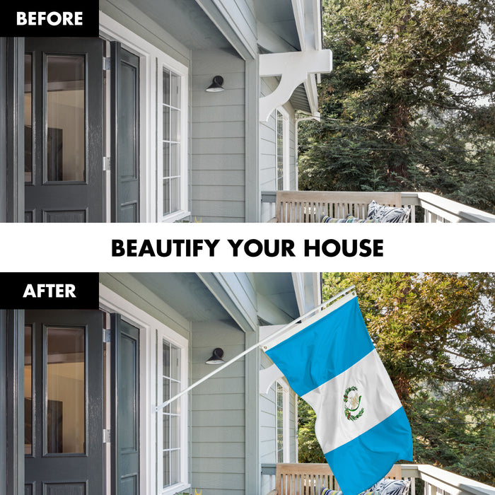 G128 Combo Pack: 6 Ft Tangle Free Aluminum Spinning Flagpole (White) & Guatemala Guatemalan Flag 3x5 Ft, ToughWeave Series Embroidered 300D Polyester | Pole with Flag Included
