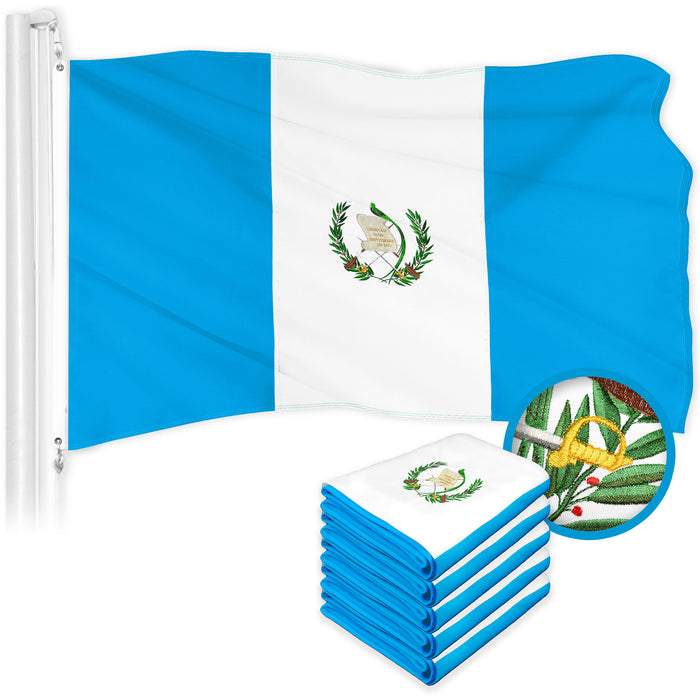 G128 5 Pack: Guatemala Guatemalan Flag | 3x5 Ft | ToughWeave Series Embroidered 300D Polyester | Country Flag, Embroidered Design, Indoor/Outdoor, Brass Grommets