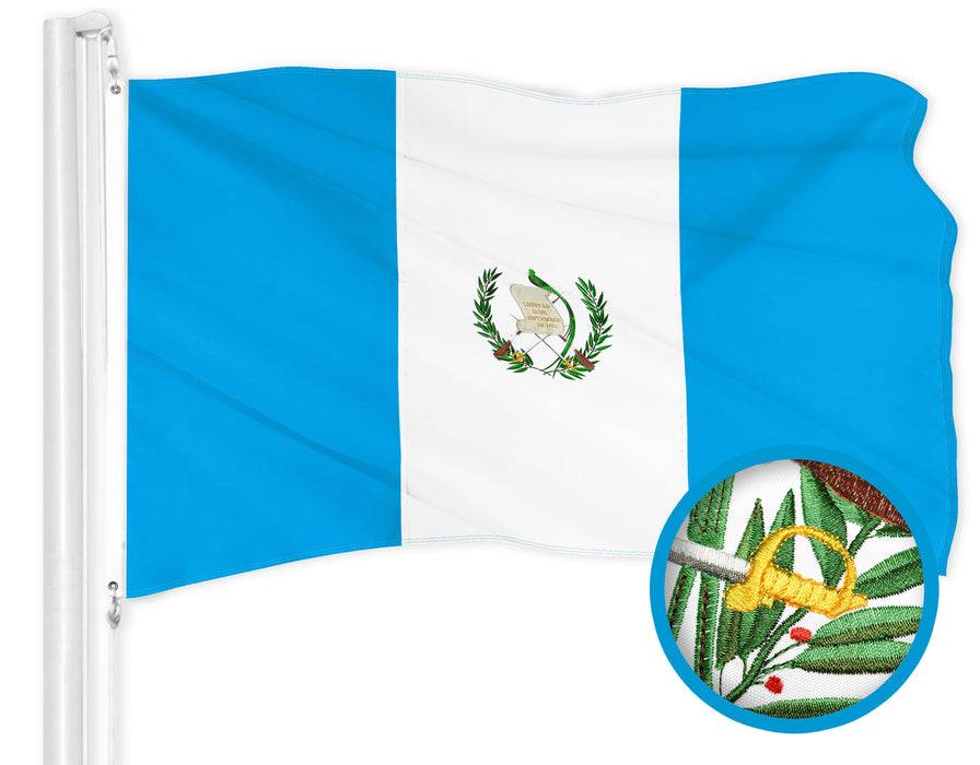 G128 Guatemala Guatemalan Flag | 3x5 Ft | ToughWeave Series Embroidered 300D Polyester | Country Flag, Embroidered Design, Indoor/Outdoor, Brass Grommets