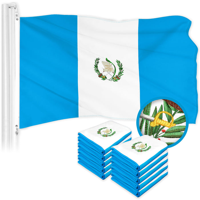G128 10 Pack: Guatemala Guatemalan Flag | 3x5 Ft | ToughWeave Series Embroidered 300D Polyester | Country Flag, Embroidered Design, Indoor/Outdoor, Brass Grommets