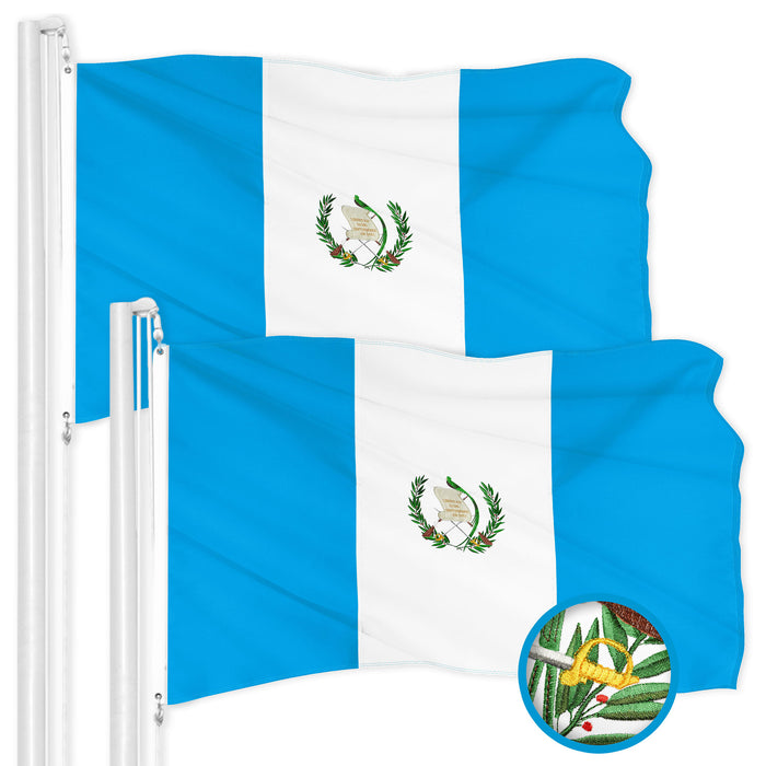 G128 2 Pack: Guatemala Guatemalan Flag | 3x5 Ft | ToughWeave Series Embroidered 300D Polyester | Country Flag, Embroidered Design, Indoor/Outdoor, Brass Grommets