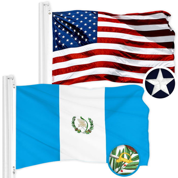 G128 Combo Pack: American USA Flag  3x5 Ft & Guatemala Guatemalan Flag  3x5 Ft | Both ToughWeave Series Embroidered 300D Polyester, Embroidered Design, Indoor/Outdoor, Brass Grommets