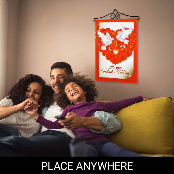G128 Combo Pack Garden Flag Hanger 14IN & Garden Flag Happy Valentine's Day Doves 12x18IN Printed 150D Polyester