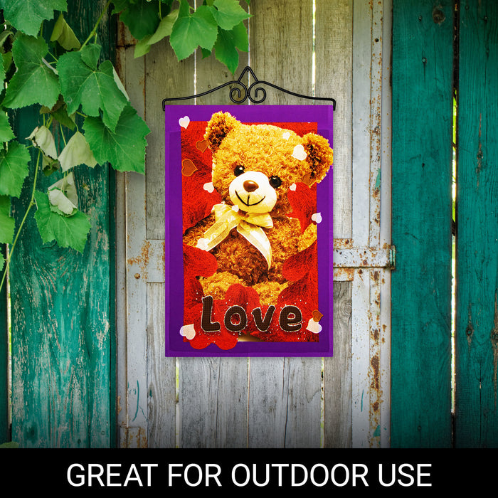 G128 Combo Pack Garden Flag Hanger 14IN & Garden Flag Love Toy Bear 12x18IN Printed 150D Polyester