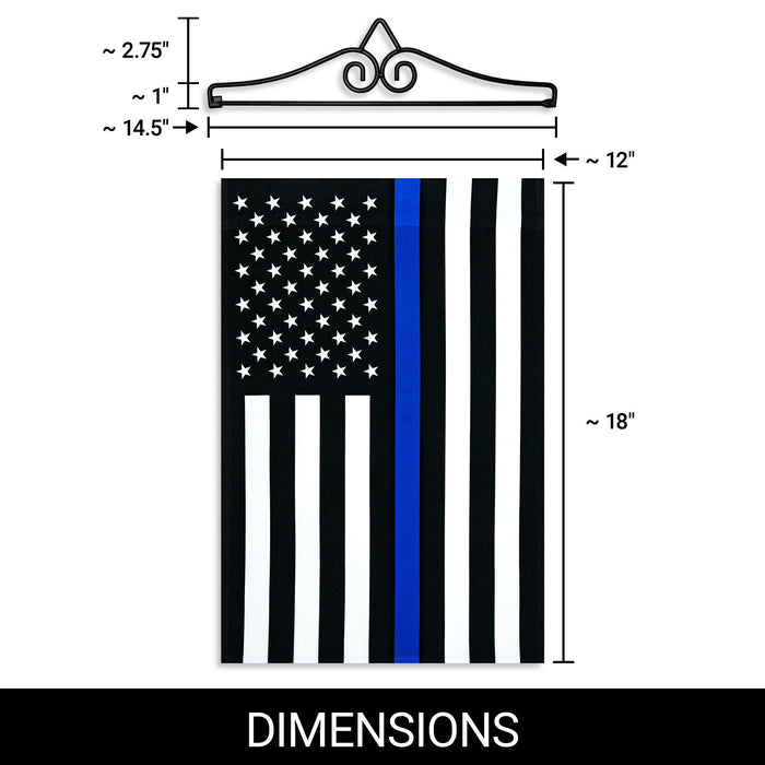 G128 Combo Pack Garden Flag Hanger 14IN & Garden Flag Thin Blue Line 12x18IN Printed 150D Polyester