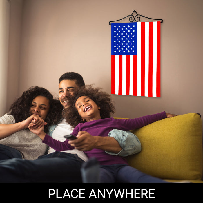 G128 Combo Pack Garden Flag Hanger 14IN & Garden Flag USA 12x18IN Printed 150D Polyester