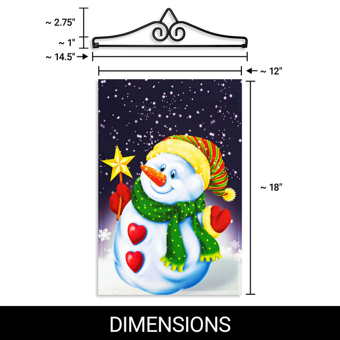 G128 Combo Pack Garden Flag Hanger 14IN & Garden Flag Snowman with Star 12x18IN Printed 150D Polyester