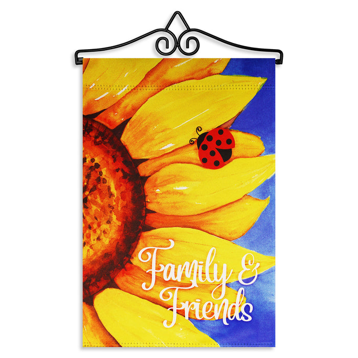 G128 Combo Pack Garden Flag Hanger 14IN & Garden Flag Family Friends Sunflowers 12x18IN Printed Double Sided Blockout Fabric