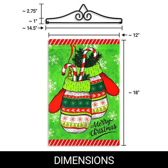 G128 Combo Pack Garden Flag Hanger 14IN & Garden Flag Merry Christmas Mittens 12x18IN Printed 150D Polyester