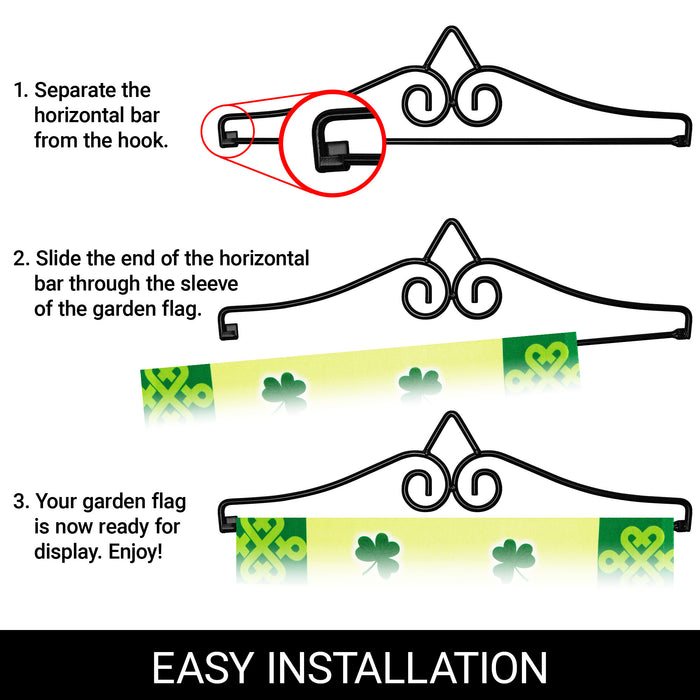 G128 Combo Pack Garden Flag Hanger 14IN & Garden Flag Large Clover 12x18IN Printed 150D Polyester
