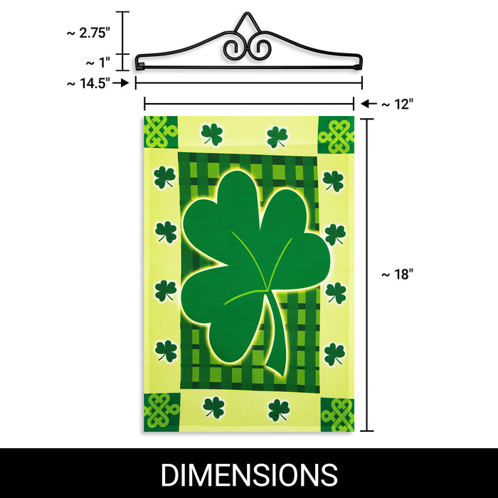 G128 Combo Pack Garden Flag Hanger 14IN & Garden Flag Large Clover 12x18IN Printed 150D Polyester