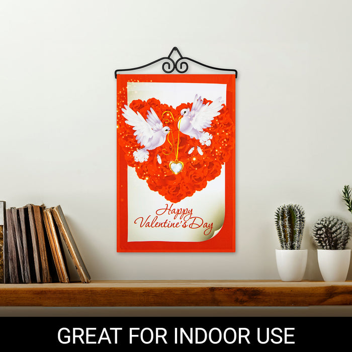 G128 Combo Pack Garden Flag Hanger 14IN & Garden Flag Happy Valentine's Day Doves 12x18IN Printed 150D Polyester