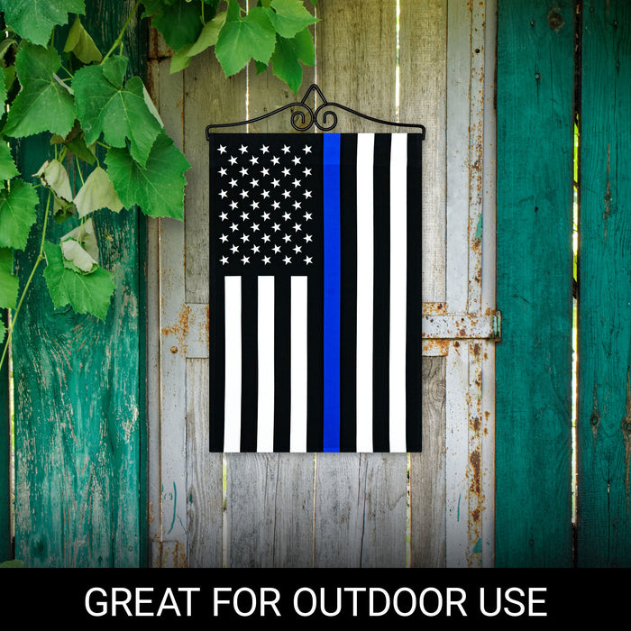 G128 Combo Pack Garden Flag Hanger 14IN & Garden Flag Thin Blue Line 12x18IN Printed 150D Polyester