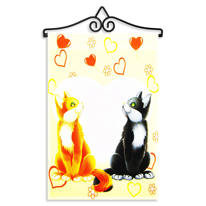 G128 Combo Pack Garden Flag Hanger 14IN & Garden Flag Cats in Love 12x18IN Printed 150D Polyester