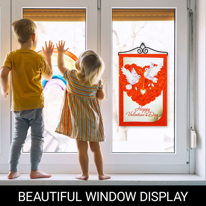 G128 Combo Pack Garden Flag Hanger 14IN & Garden Flag Happy Valentine's Day Doves 12x18IN Printed 150D Polyester