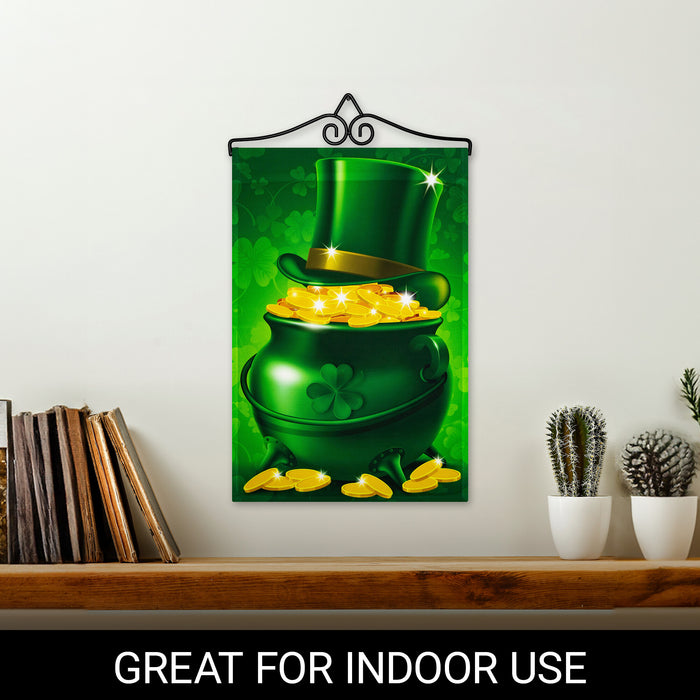 G128 Combo Pack Garden Flag Hanger 14IN & Garden Flag Pot of Gold and Hat 12x18IN Printed 150D Polyester