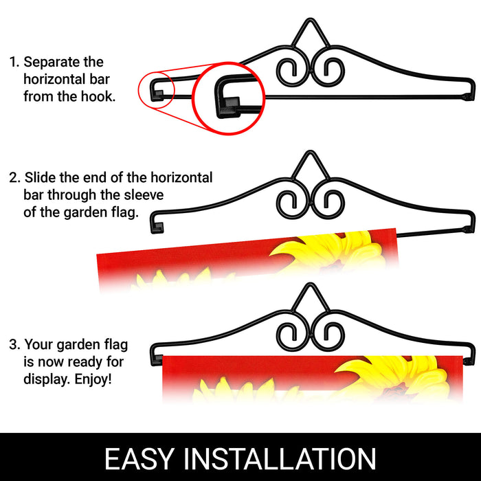 G128 Combo Pack Garden Flag Hanger 14IN & Garden Flag Welcome 4 Sunflowers Red BG 12x18IN Printed 150D Polyester