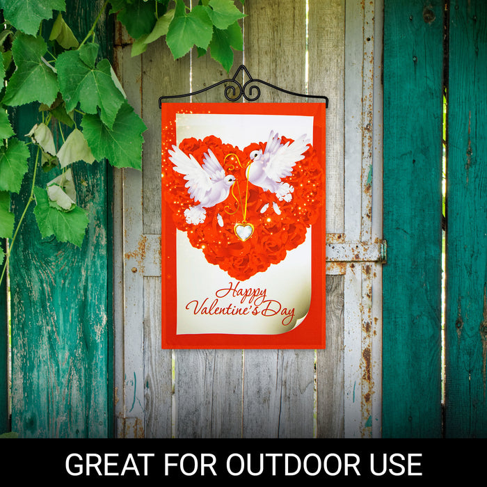 G128 Combo Pack Garden Flag Hanger 14IN & Garden Flag Happy Valentine's Day Doves 12x18IN Printed 150D Polyester