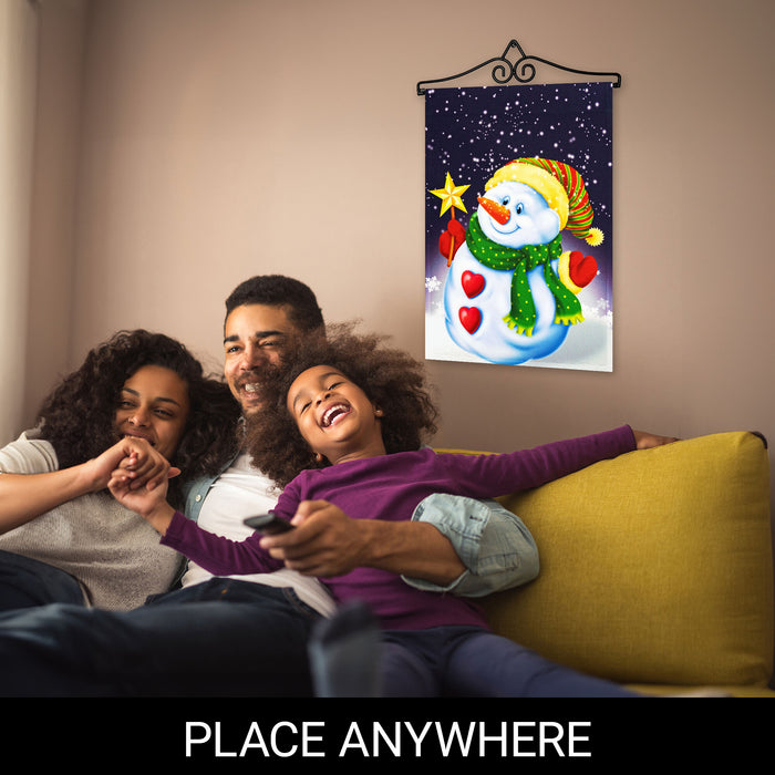 G128 Combo Pack Garden Flag Hanger 14IN & Garden Flag Snowman with Star 12x18IN Printed 150D Polyester