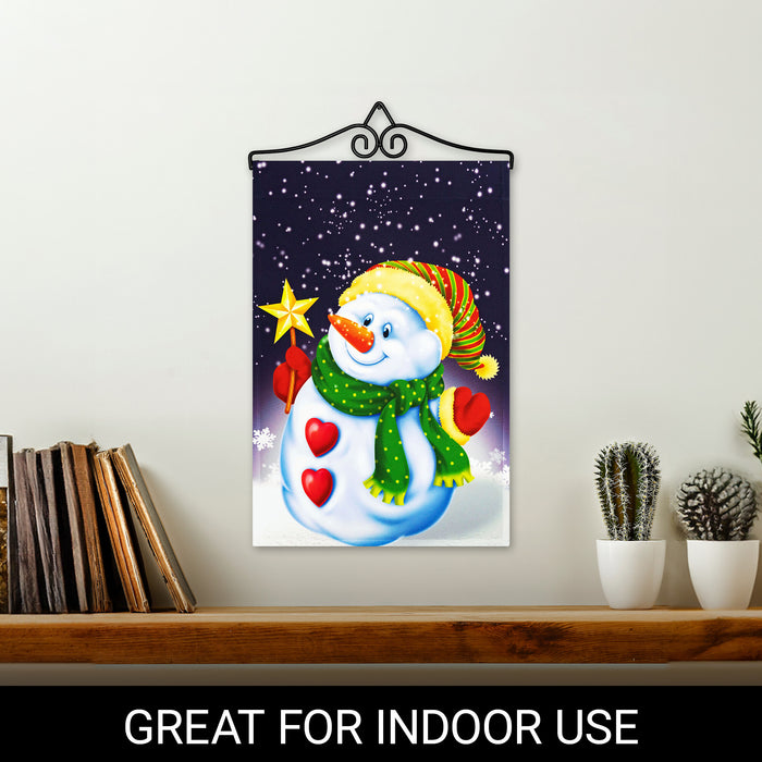 G128 Combo Pack Garden Flag Hanger 14IN & Garden Flag Snowman with Star 12x18IN Printed 150D Polyester